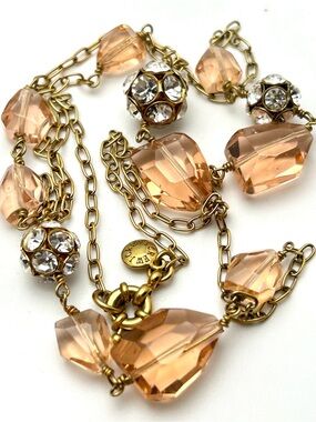 J. Crew Peach & Crystal Bead Station Necklace